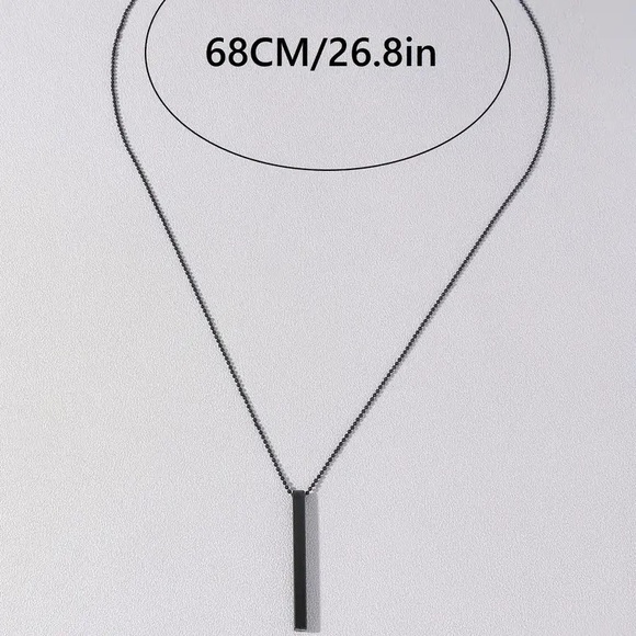 Men's Rectangle Metal Pendant Cuban Chain Necklace - Picture 3 of 4